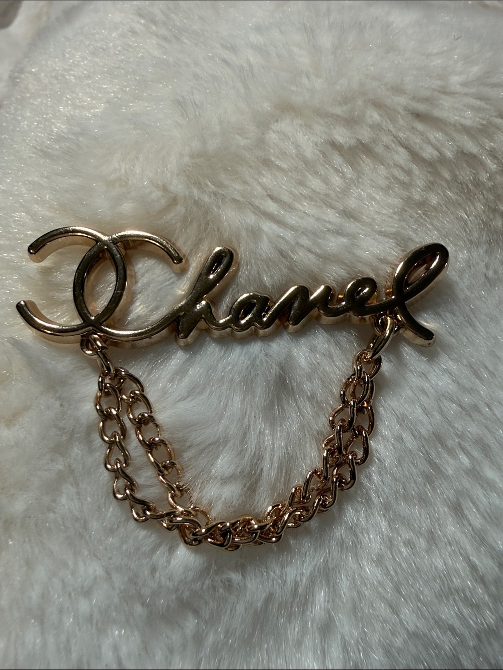 Gold-Tone Script Charm with Chain Detail